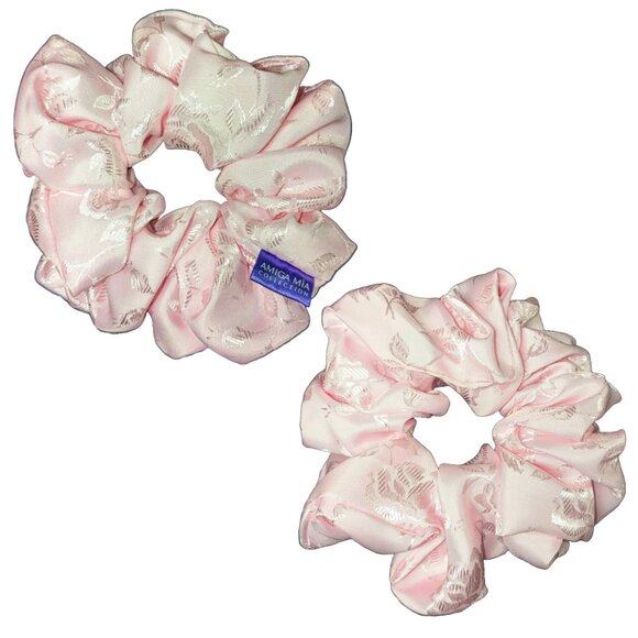 Rose jacquard satin pretty in pink scrunchie for weddings, anniversary - Picture 5 of 6